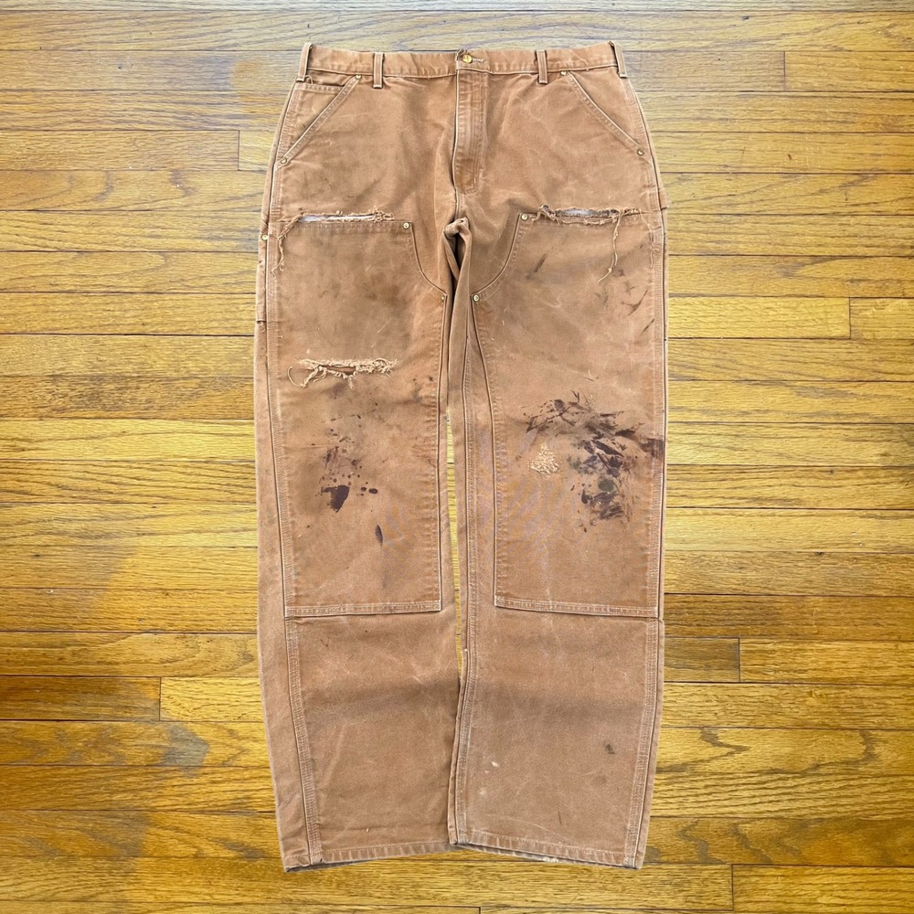 Carhartt B01 Double Knee Work Pants Brown Duck Made in USA 38x34 Distressed